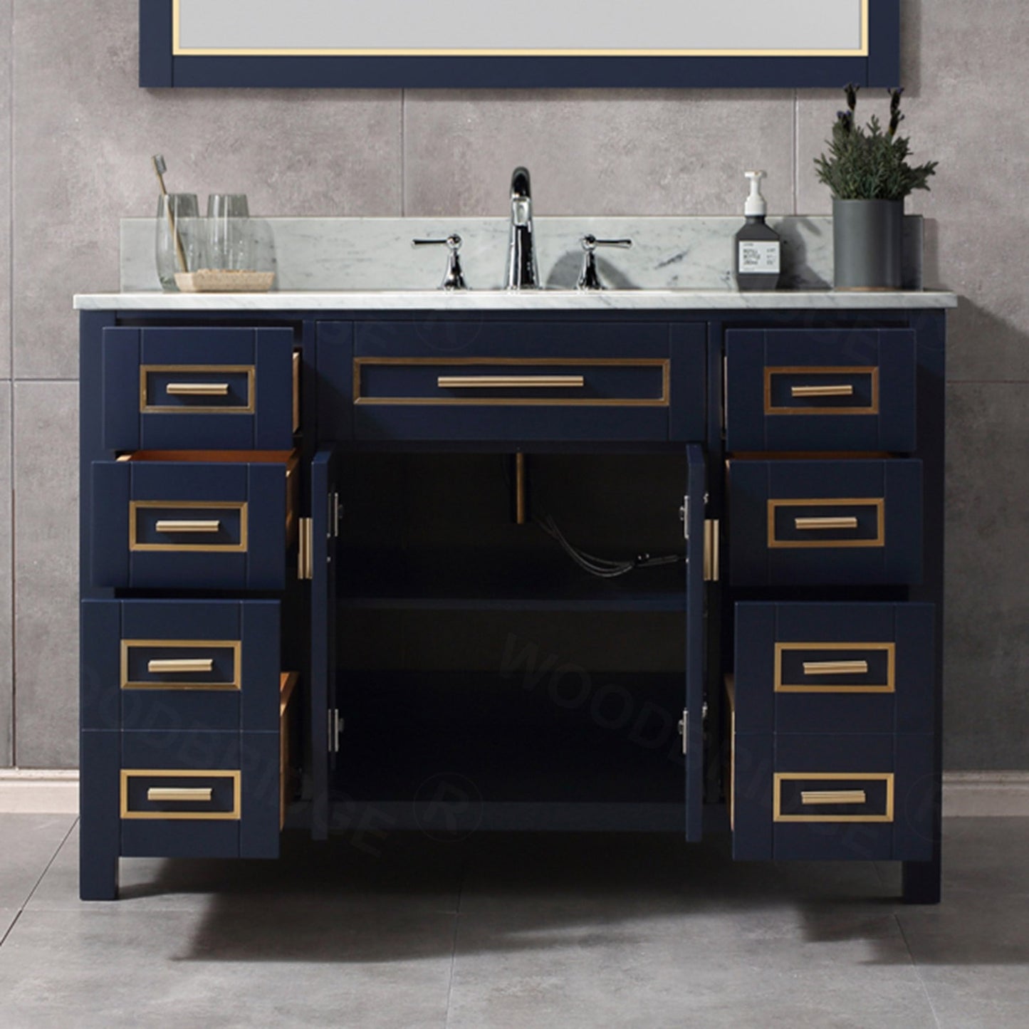 Milan 48" Freestanding Bathroom Vanity with Stone Top and Porcelain Undermount Sink