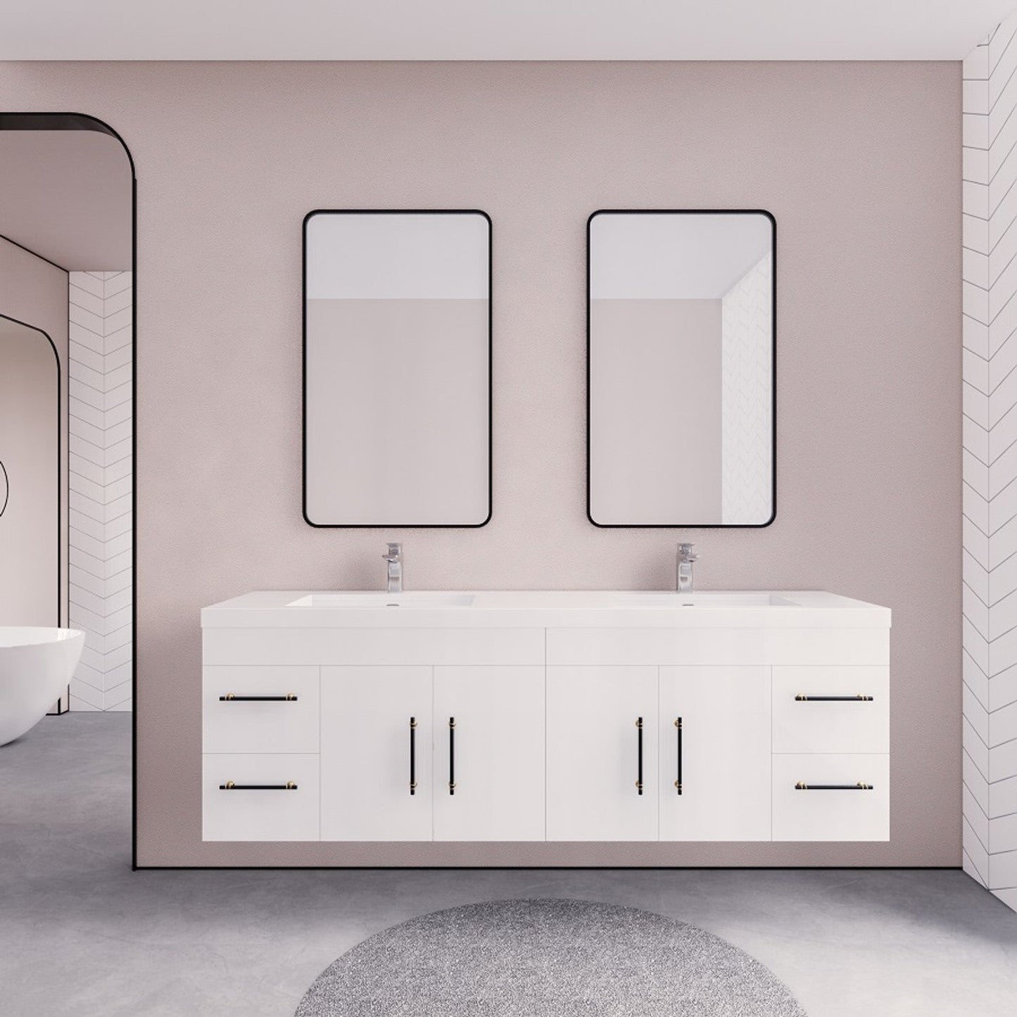 Elsa 72" Wall Mounted Bathroom Vanity with Reinforced Acrylic Integrated Sink Top