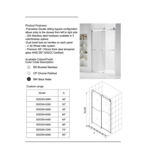 Anahita Frameless Double Sliding Glass Shower Door