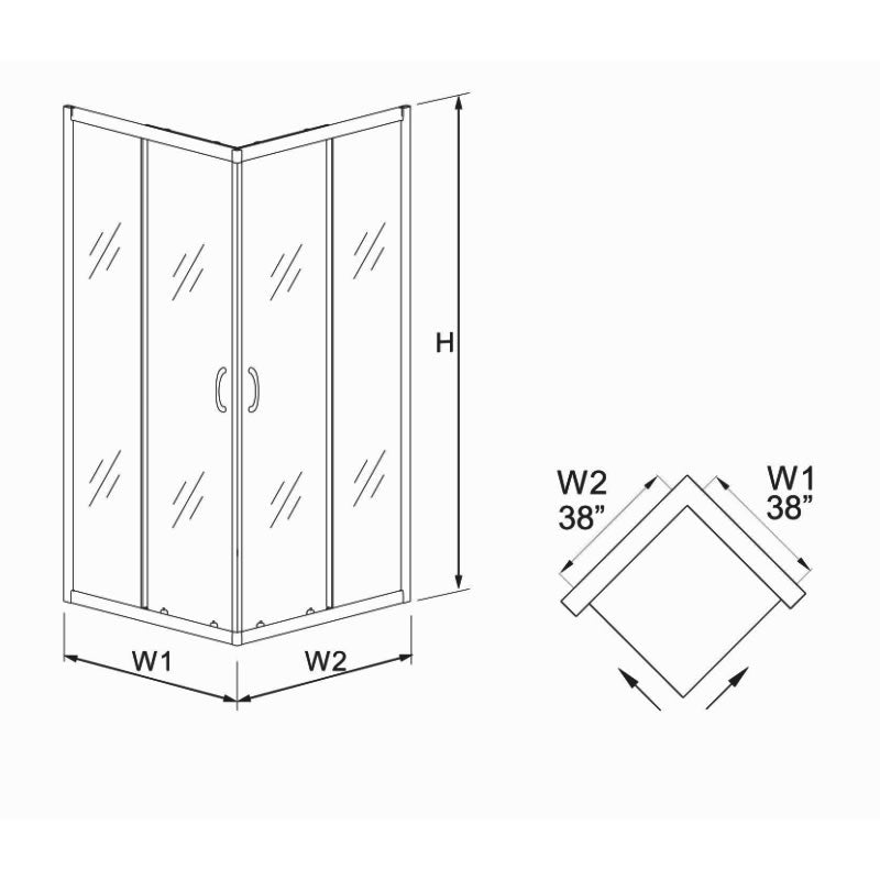 Oscar Semi-Frameless Corner Enclosure Center Sliding Shower Door