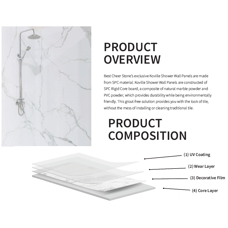 Calacatta Nori Grey SPC Shower Wall Panel