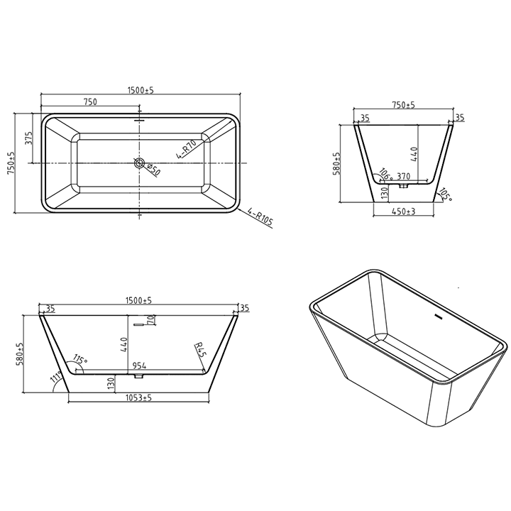 Harmony 60" Freestanding Bathtub