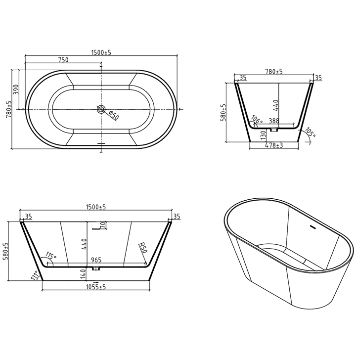 Skysea 60" Freestanding Bathtub