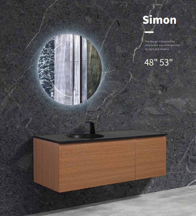 Simon 54" Wall Mounted Bathroom Vanity with Solid Surface Integrated Sink Top