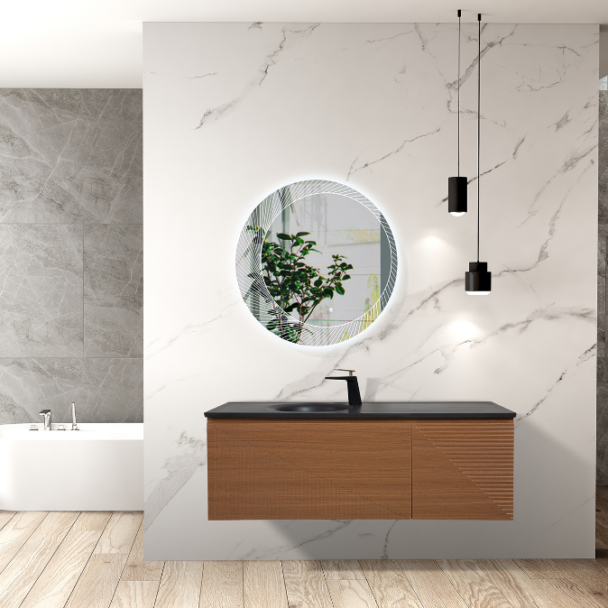Simon 54" Wall Mounted Bathroom Vanity with Solid Surface Integrated Sink Top