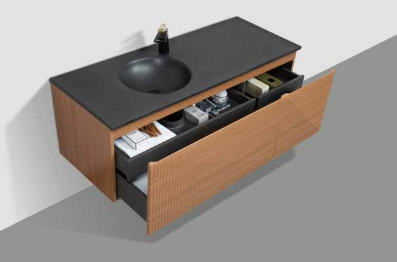 Simon 54" Wall Mounted Bathroom Vanity with Solid Surface Integrated Sink Top