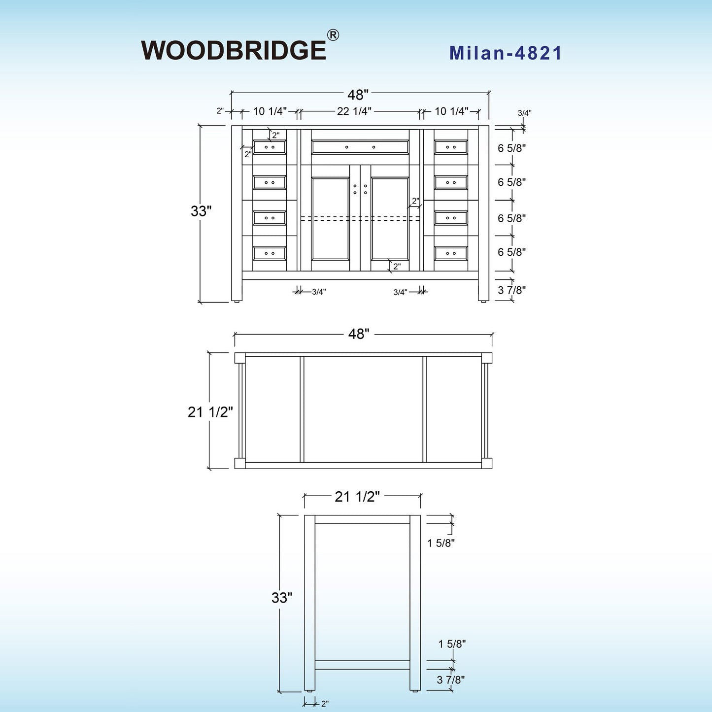 Milan 48" Freestanding Bathroom Vanity with Stone Top and Porcelain Undermount Sink