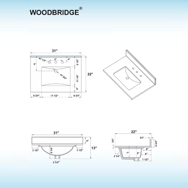 Roma 30" Freestanding Bathroom Vanity with Stone Top and Porcelain Undermount Sink