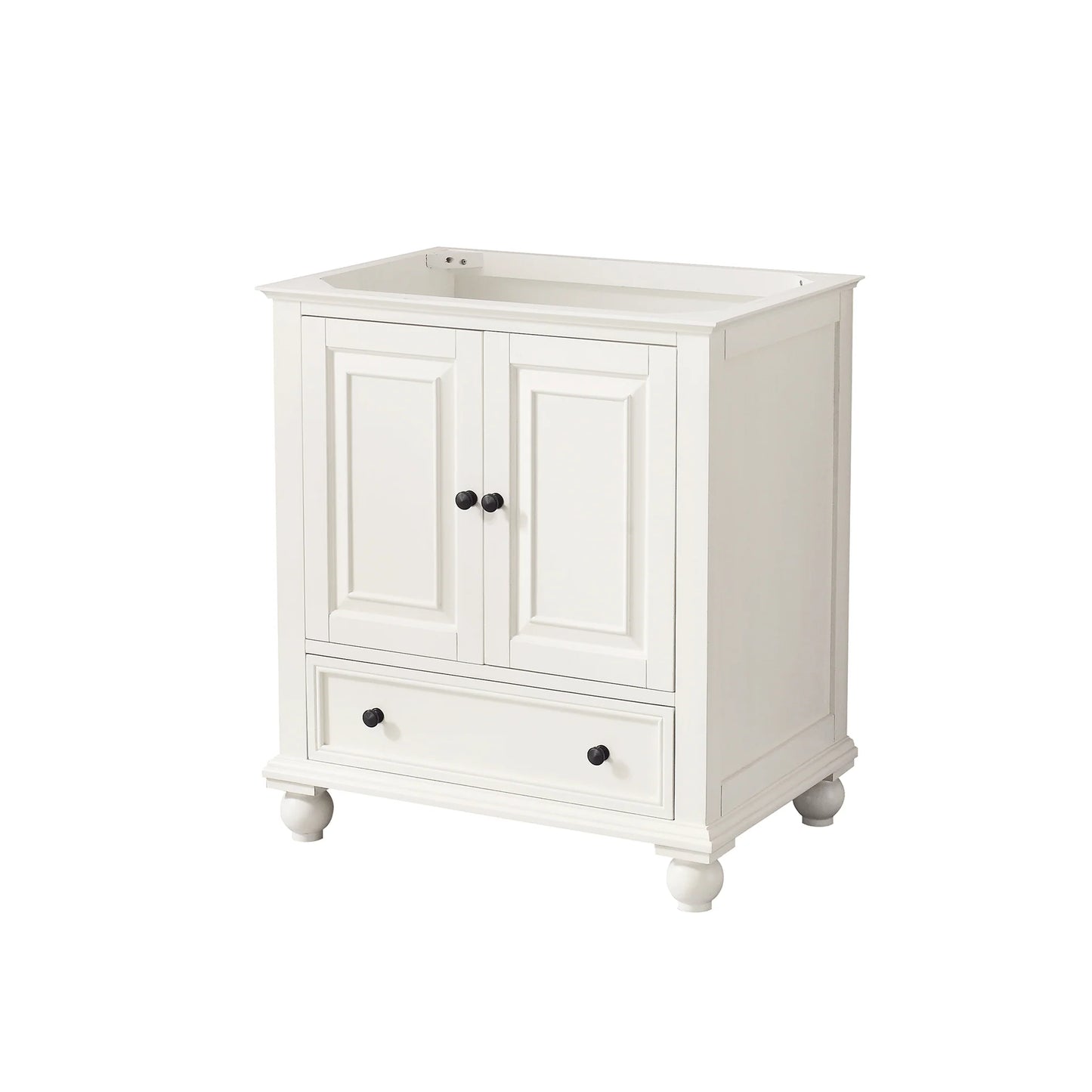 luxury bathroom vanity with 1 drawer + 2 doors, black bronze hardware & freestanding design. KBH Home Improvement
