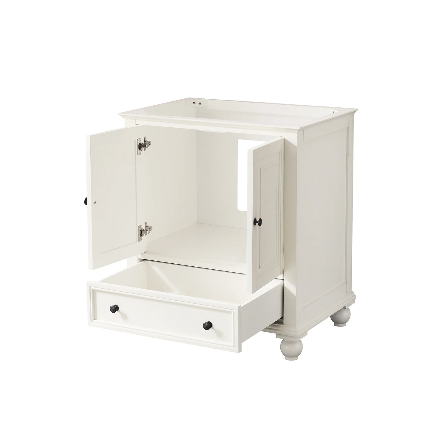 luxury bathroom vanity with 1 drawer + 2 doors, black bronze hardware & freestanding design. KBH Home Improvement