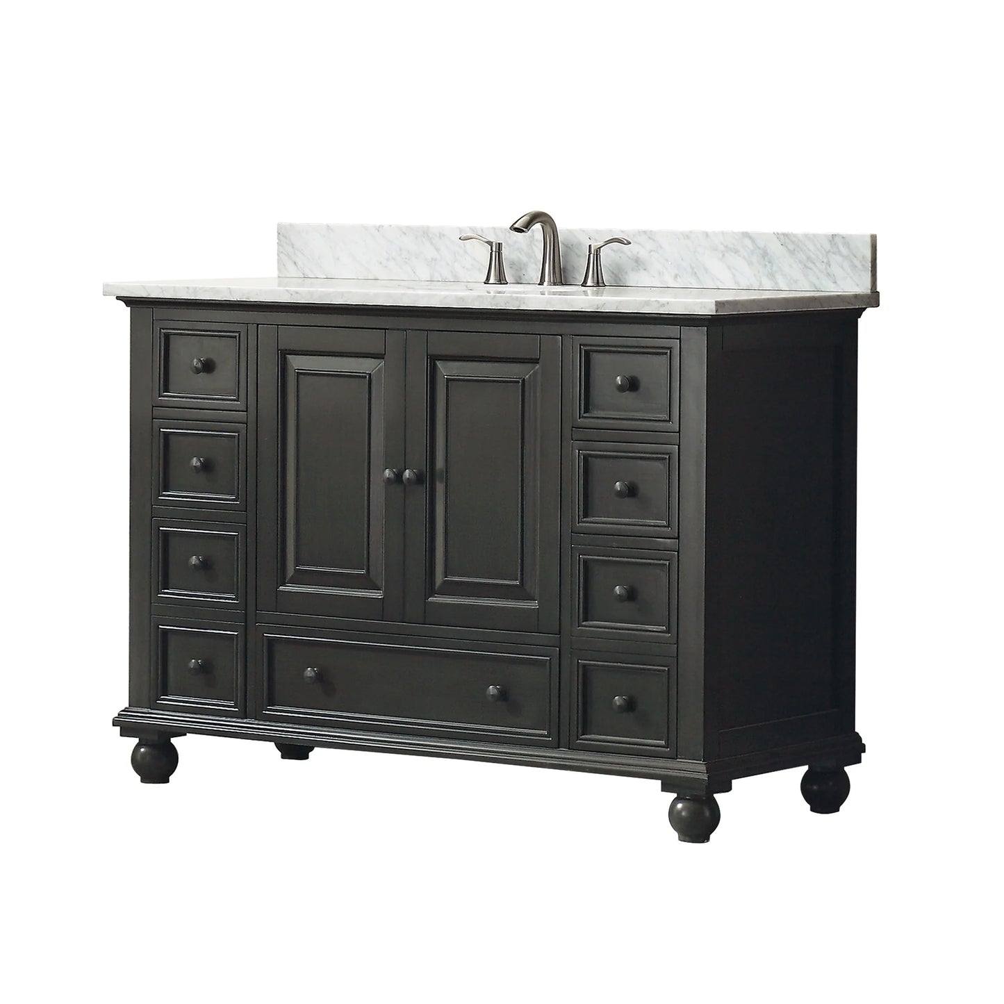 Thompson 48" Modern Bathroom Vanity Carrara marble top & undermount sink Features 9 storage spaces | KBH Home