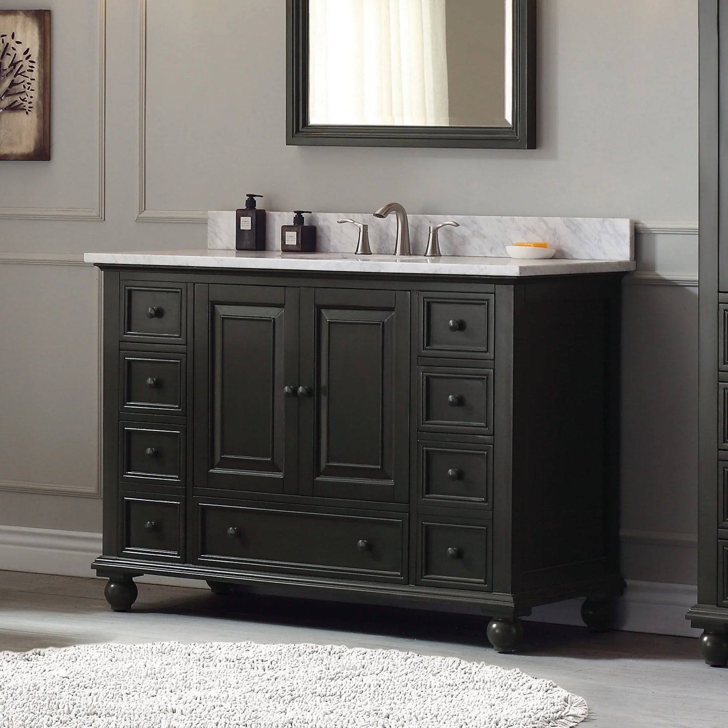 Thompson 48" Modern Bathroom Vanity Carrara marble top & undermount sink Features 9 storage spaces | KBH Home
