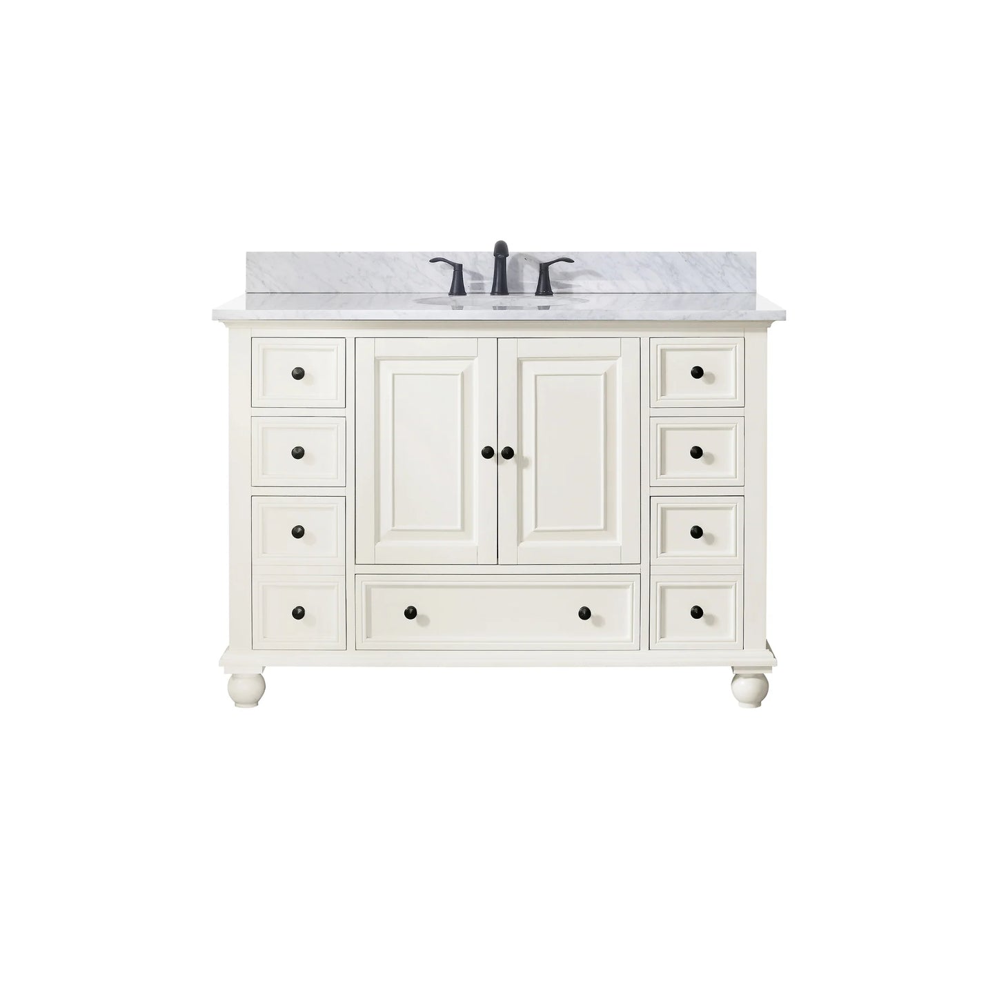 Thompson 48" Modern Bathroom Vanity Carrara marble top & undermount sink Features 9 storage spaces | KBH Home