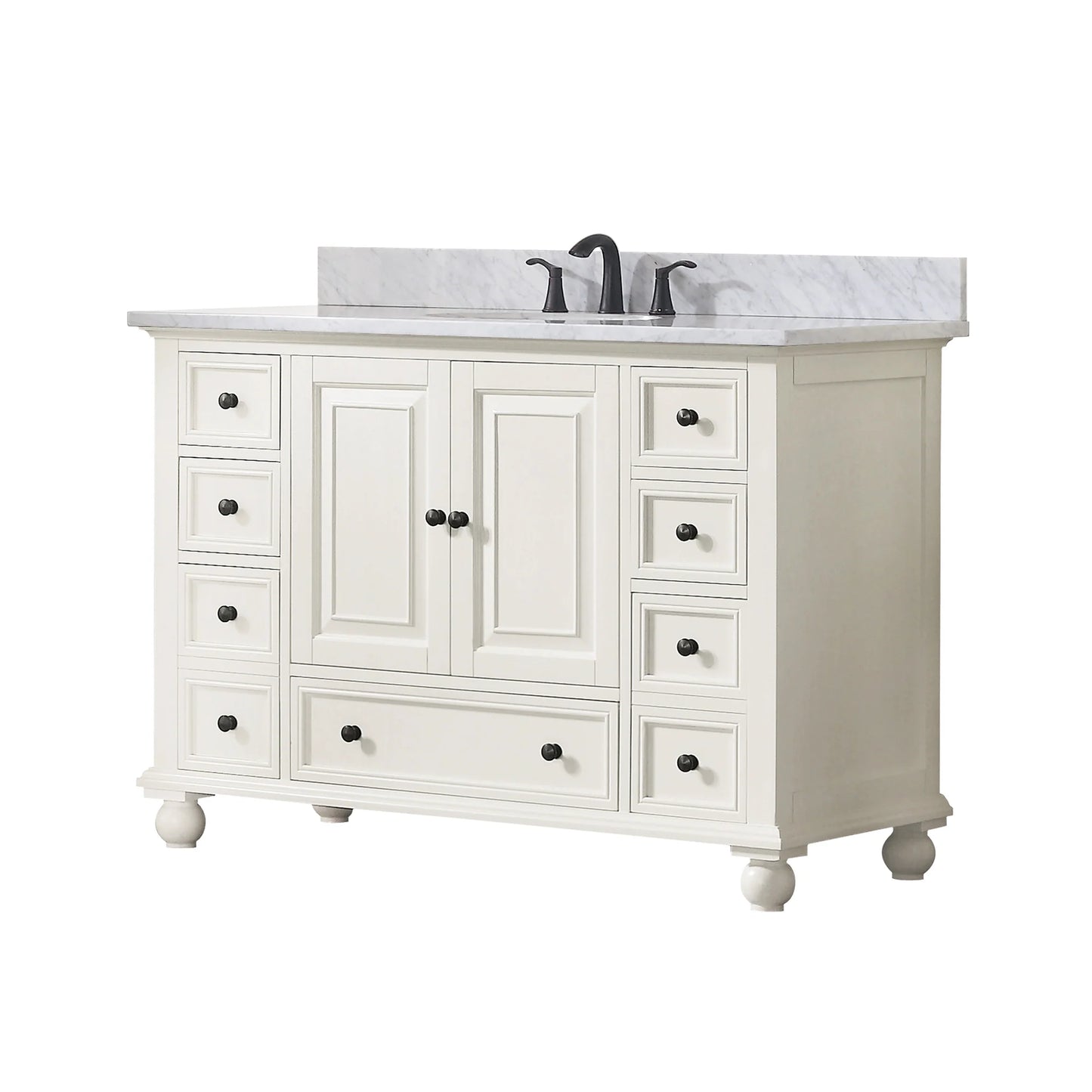 Thompson 48" Modern Bathroom Vanity Carrara marble top & undermount sink Features 9 storage spaces | KBH Home
