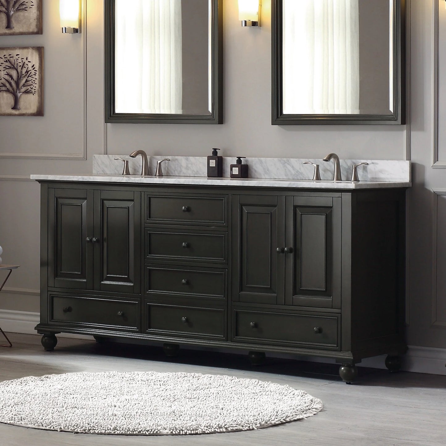 Thompson 72 Bathroom Vanity with Carrara White Natural Marble Top and Vitreous Sinks - KBF Home improvement