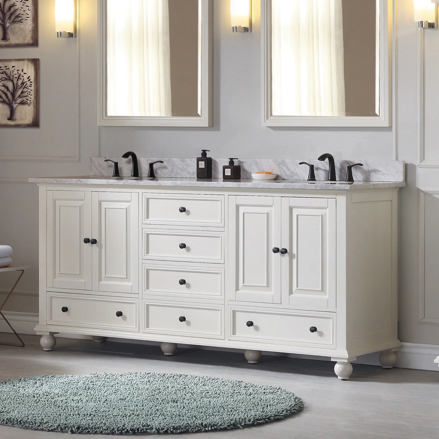 Thompson 72 Bathroom Vanity with Carrara White Natural Marble Top and Vitreous Sinks - KBF Home improvement