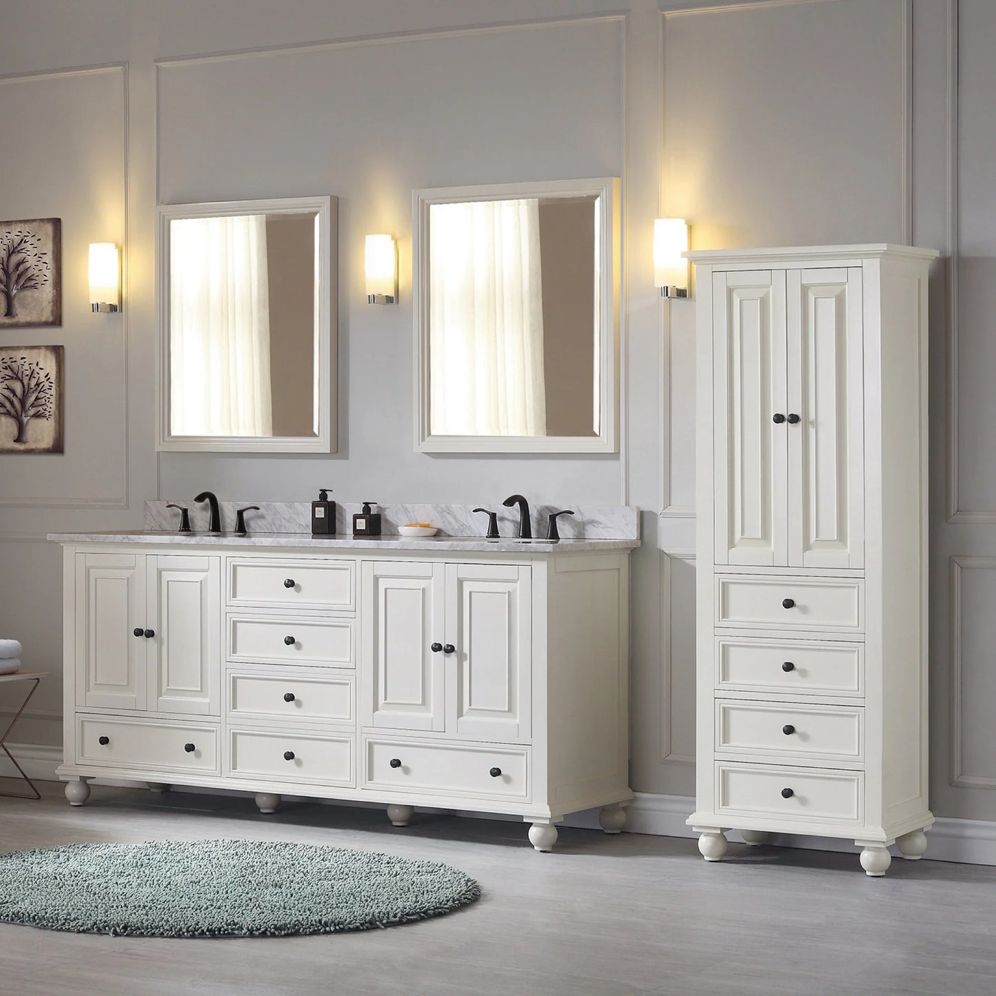 Thompson 72 Bathroom Vanity with Carrara White Natural Marble Top and Vitreous Sinks - KBF Home improvement