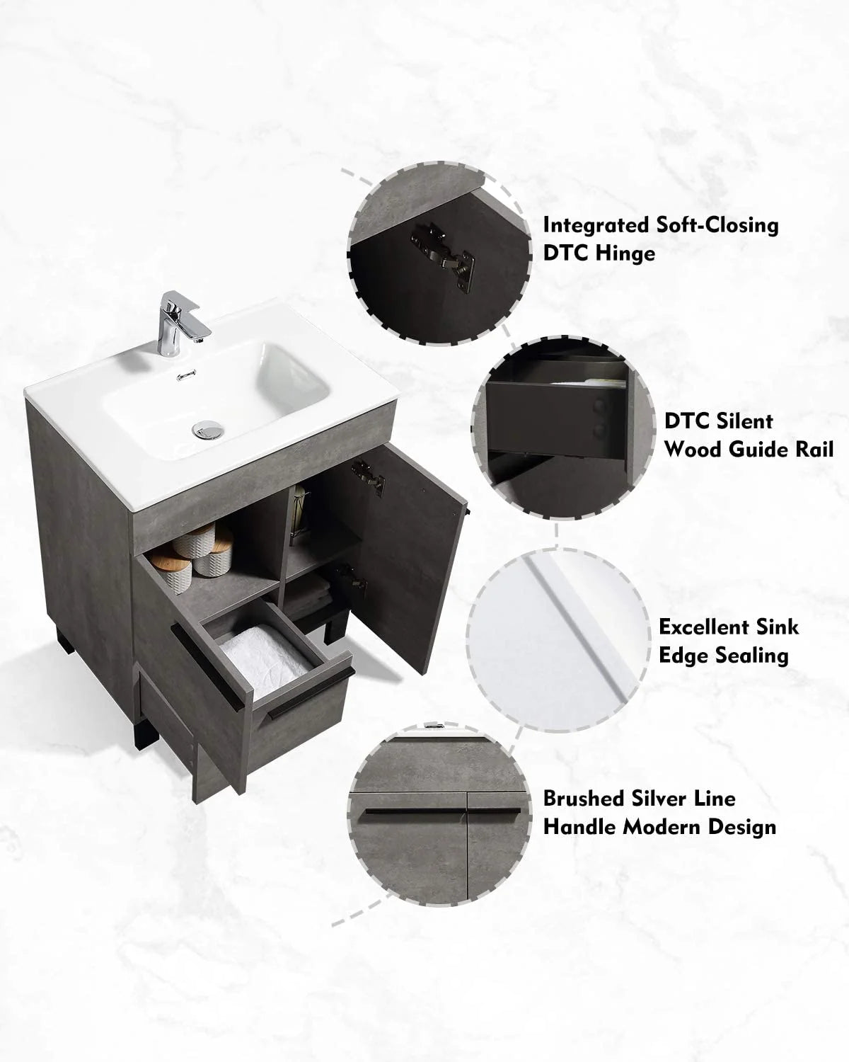 Gill 24" Freestanding Bathroom Vanity with Ceramic Integrated Sink Top