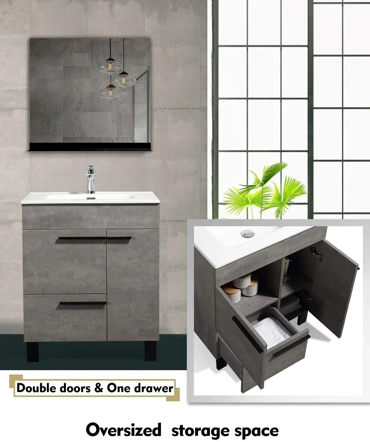 Gill 28" Freestanding Bathroom Vanity with Ceramic Integrated Sink Top