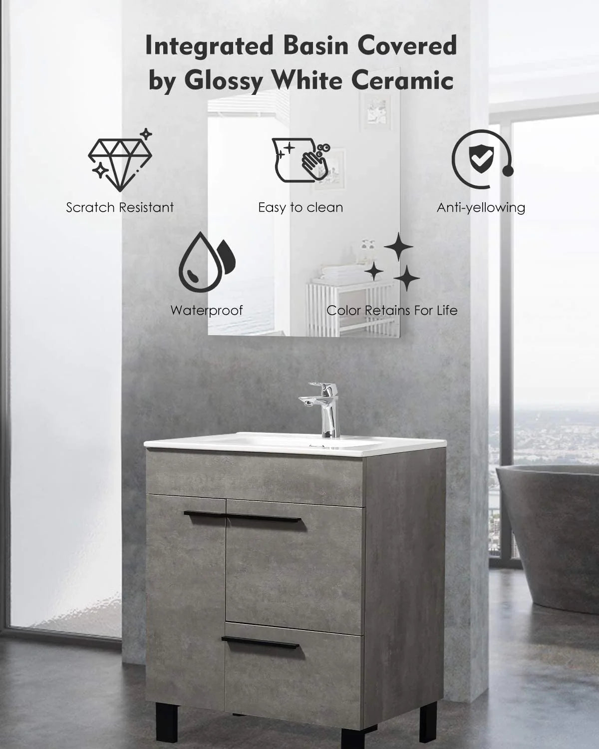 Gill 28" Freestanding Bathroom Vanity with Ceramic Integrated Sink Top