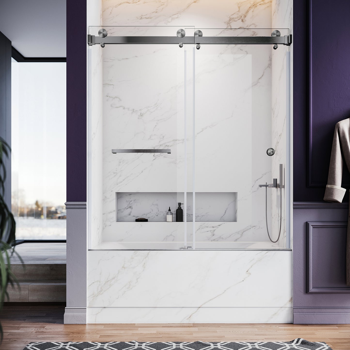 Kuron Frameless Double Sliding Glass Shower Door