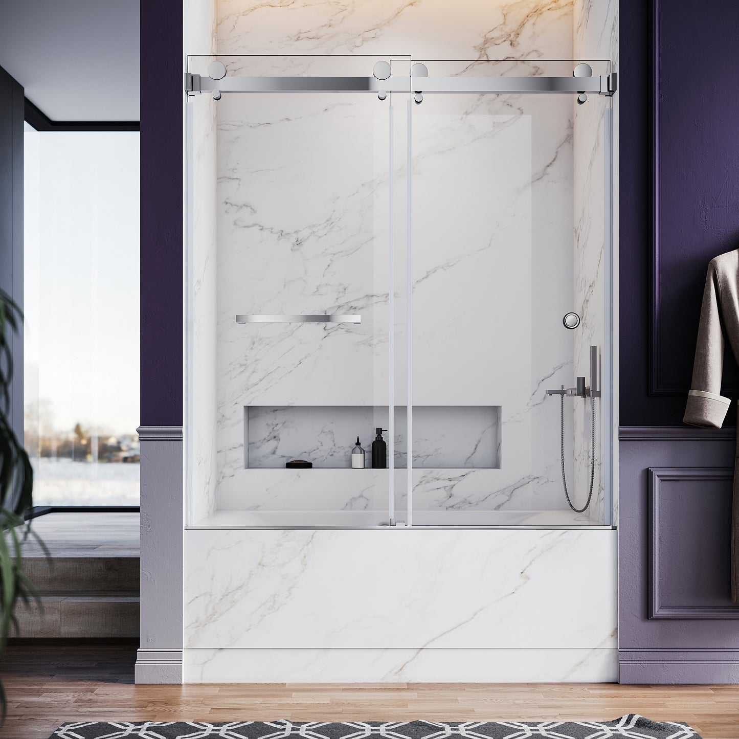Kuron Frameless Double Sliding Glass Shower Door
