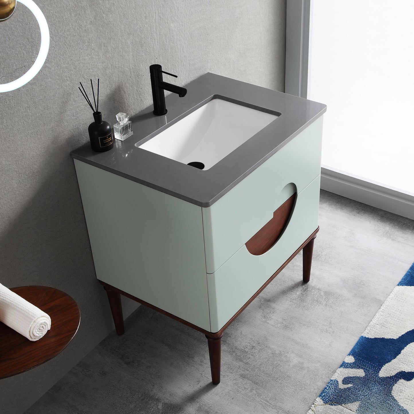 Burano 30" Freestanding Bathroom Vanity with Dark Grey Quartz Top and Ceramic Undermount Sink