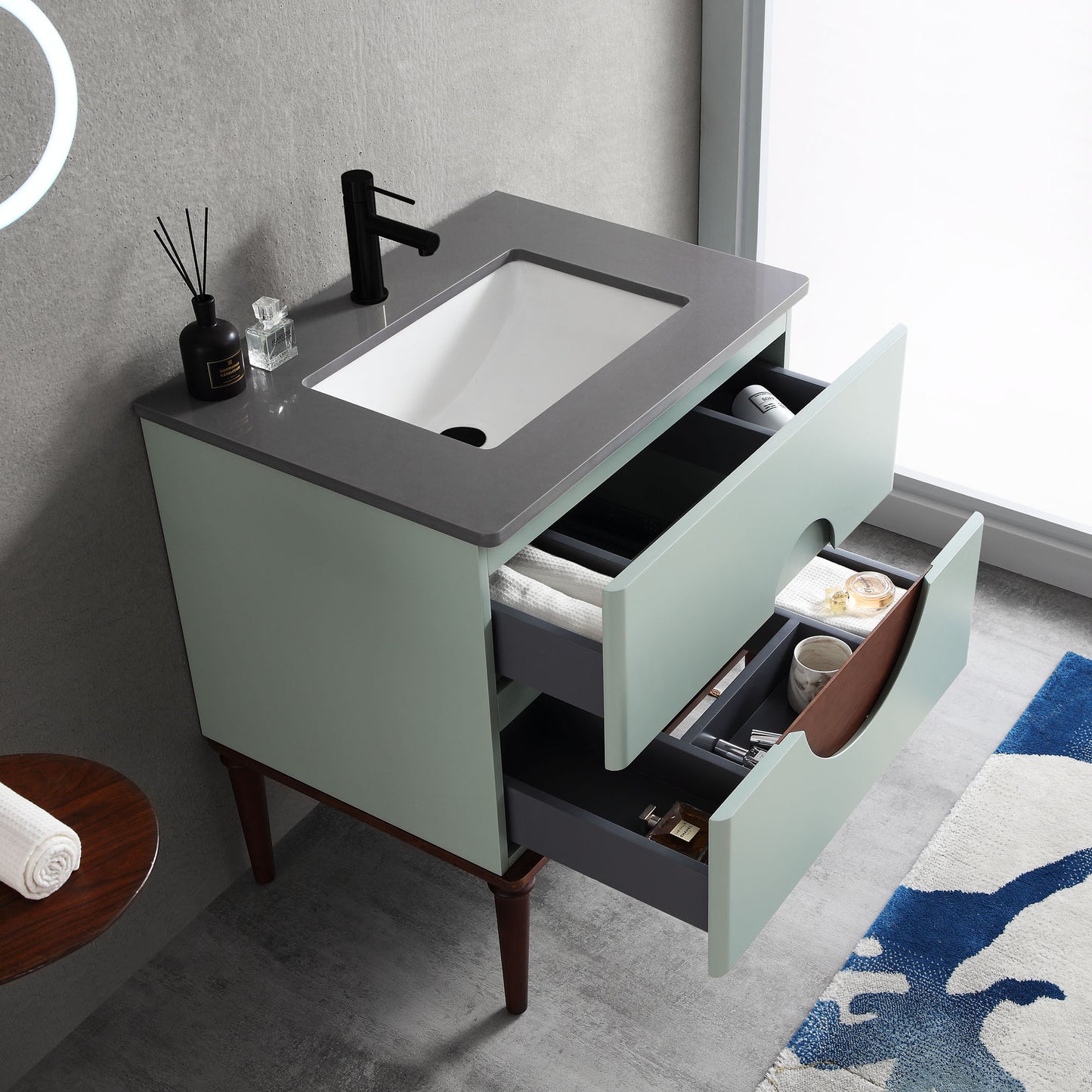 Burano 30" Freestanding Bathroom Vanity with Dark Grey Quartz Top and Ceramic Undermount Sink