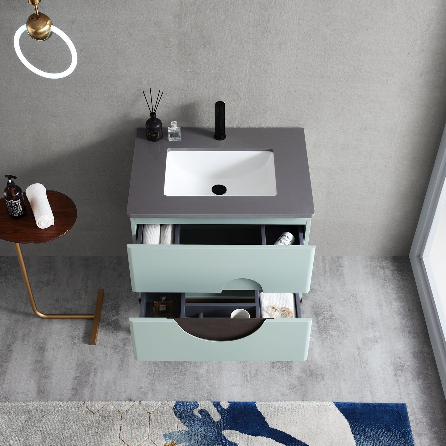 Burano 30" Freestanding Bathroom Vanity with Dark Grey Quartz Top and Ceramic Undermount Sink