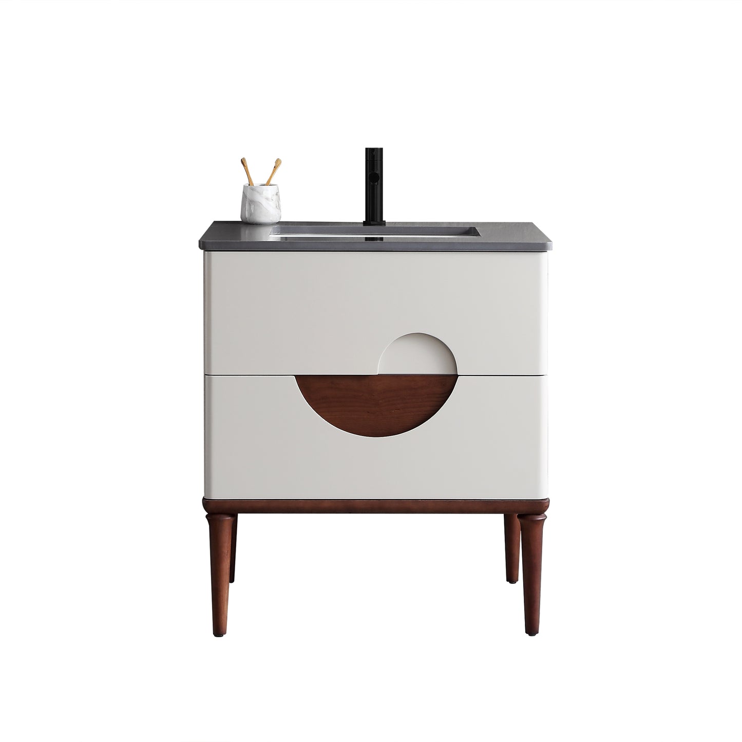Burano 30" Freestanding Bathroom Vanity with Dark Grey Quartz Top and Ceramic Undermount Sink