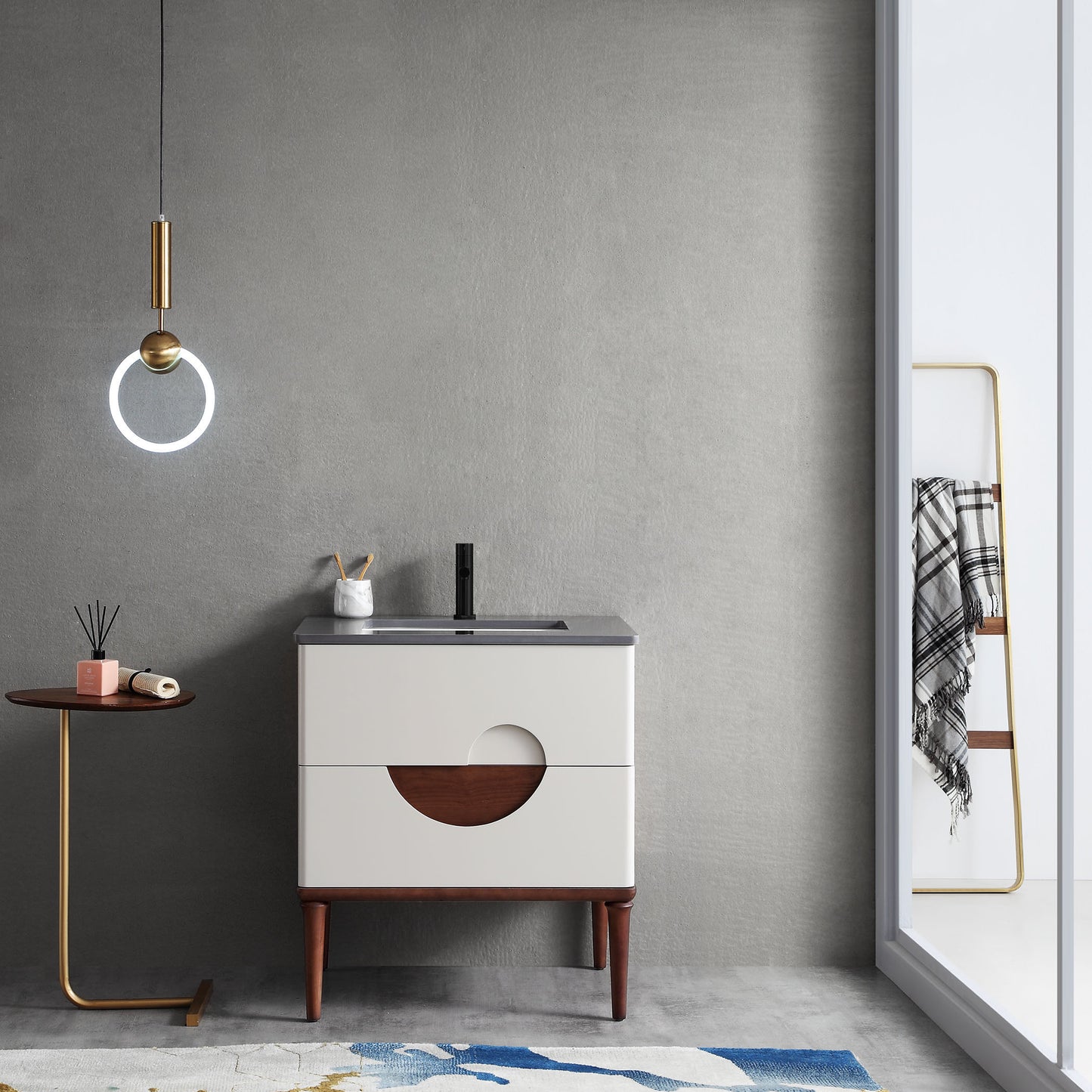 Burano 30" Freestanding Bathroom Vanity with Dark Grey Quartz Top and Ceramic Undermount Sink