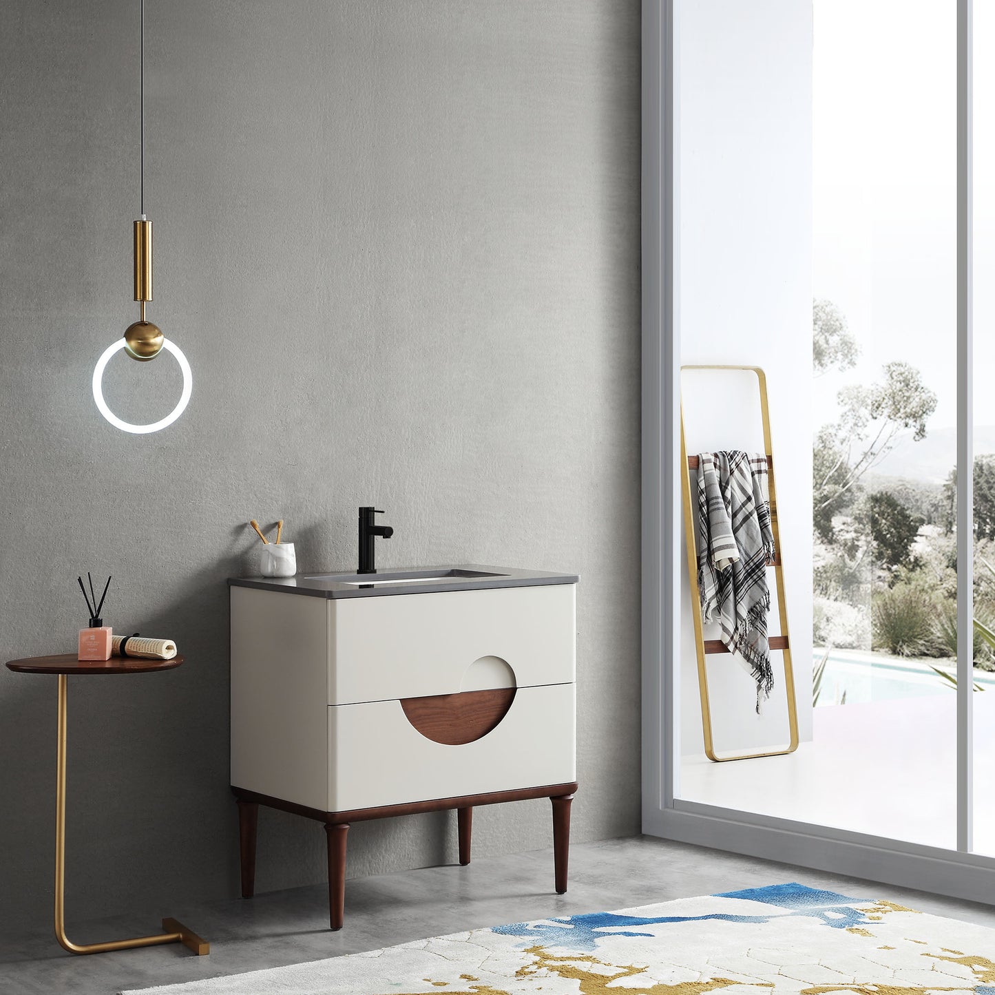 Burano 30" Freestanding Bathroom Vanity with Dark Grey Quartz Top and Ceramic Undermount Sink