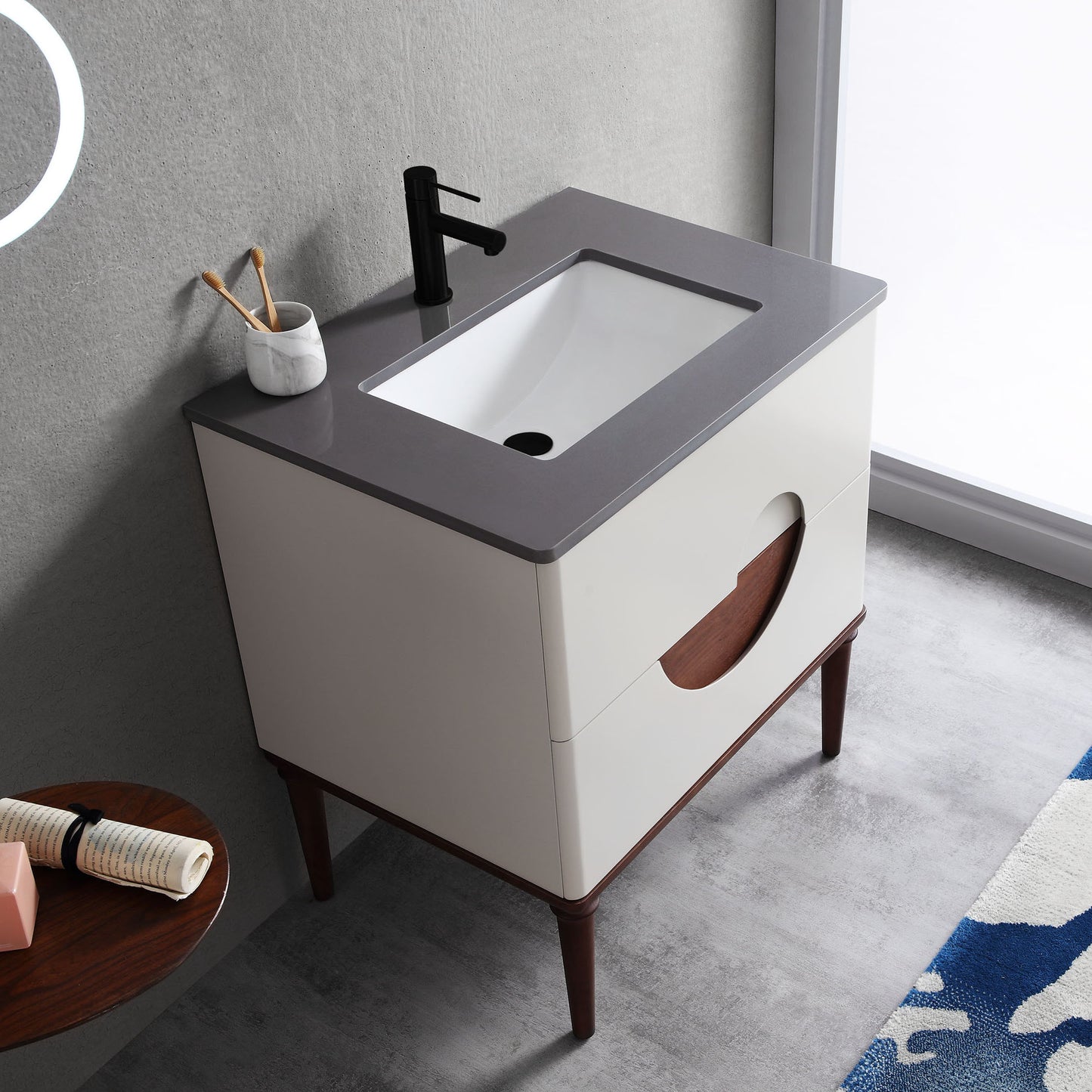 Burano 30" Freestanding Bathroom Vanity with Dark Grey Quartz Top and Ceramic Undermount Sink