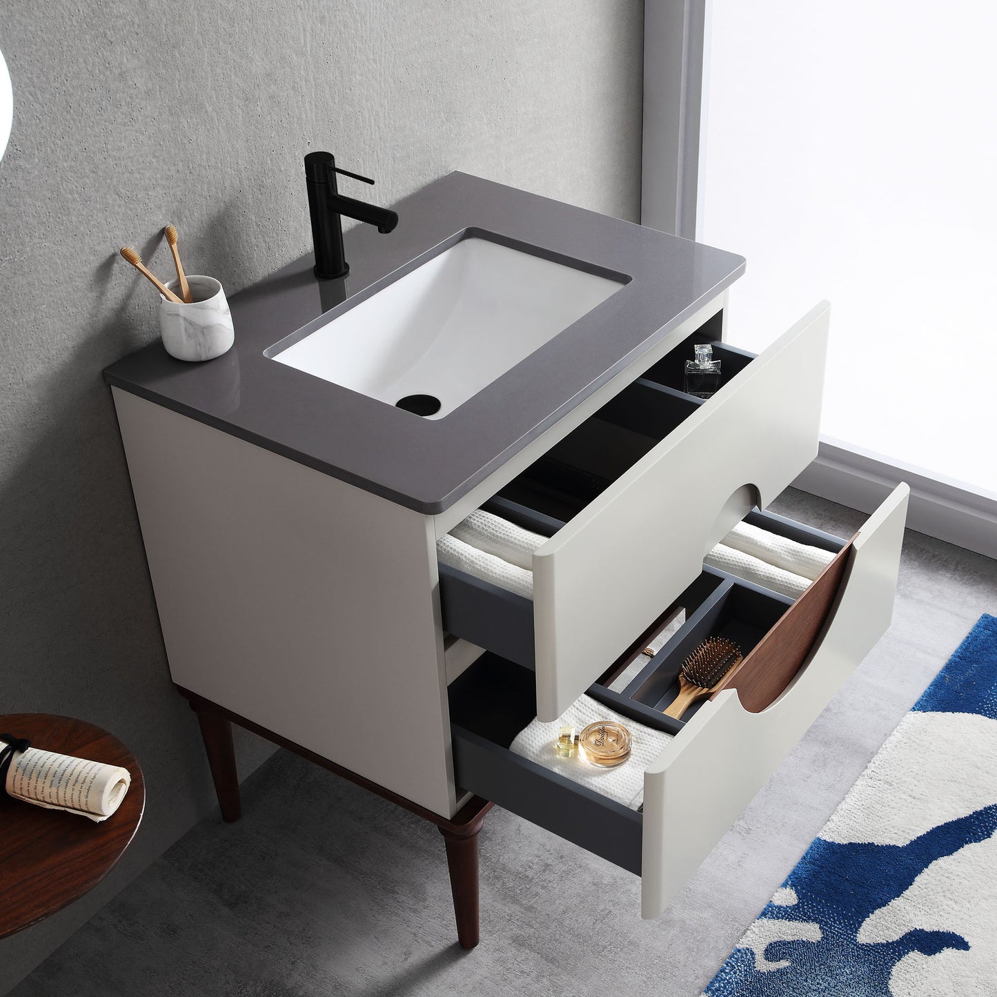 Burano 30" Freestanding Bathroom Vanity with Dark Grey Quartz Top and Ceramic Undermount Sink