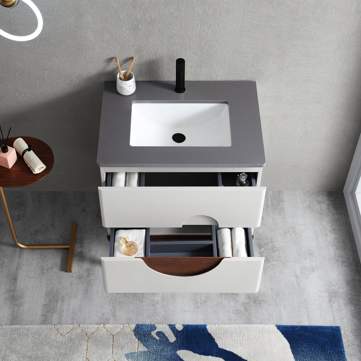 Burano 30" Freestanding Bathroom Vanity with Dark Grey Quartz Top and Ceramic Undermount Sink