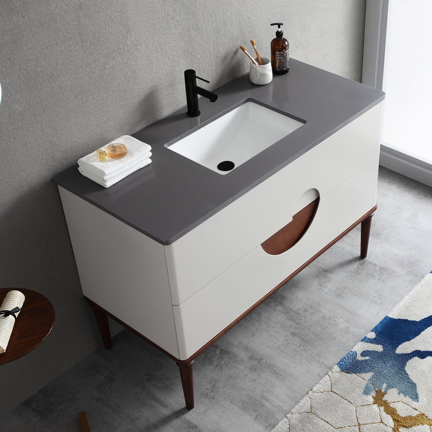 Burano 48" Freestanding Bathroom Vanity with Dark Grey Quartz Top and Ceramic Undermount Sink
