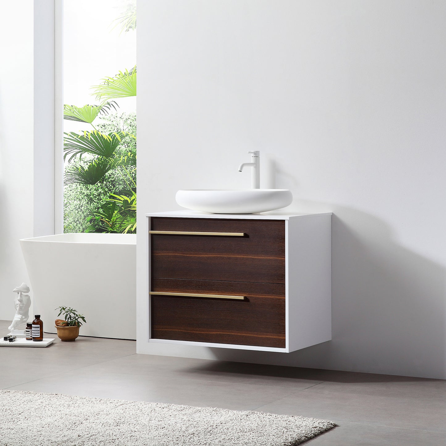 Goreme 30" Wall Mounted Bathroom Vanity with Premium Grade ATH Matte Solid Surface Top and Vessel Sink