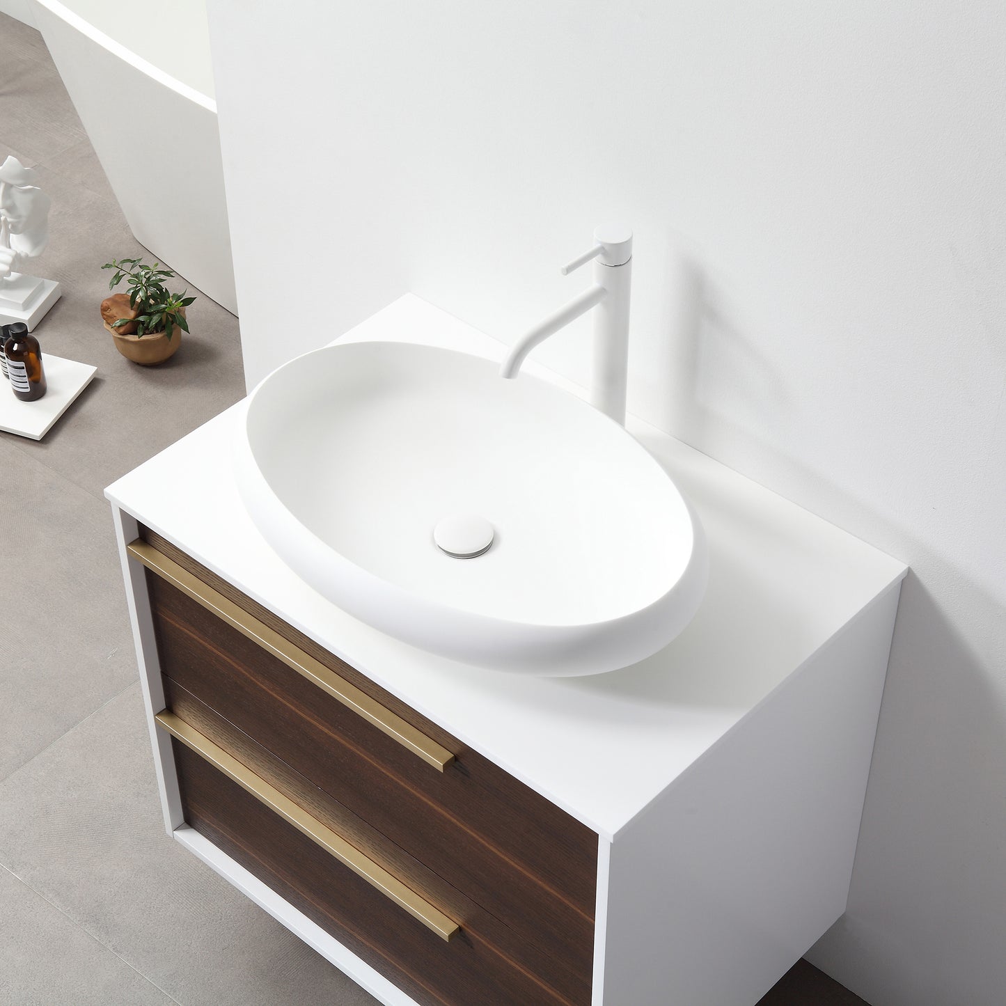 Goreme 30" Wall Mounted Bathroom Vanity with Premium Grade ATH Matte Solid Surface Top and Vessel Sink