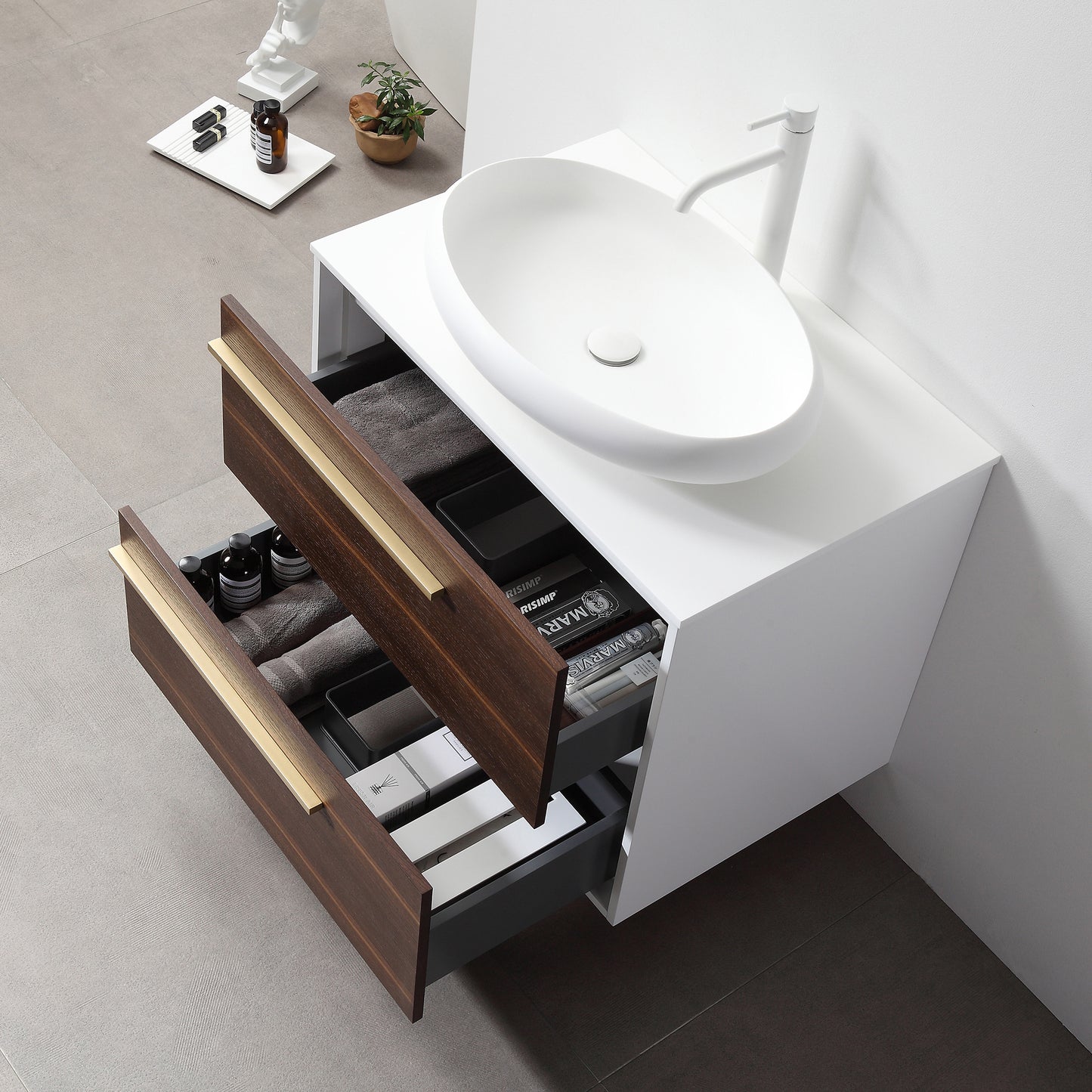 Goreme 30" Wall Mounted Bathroom Vanity with Premium Grade ATH Matte Solid Surface Top and Vessel Sink