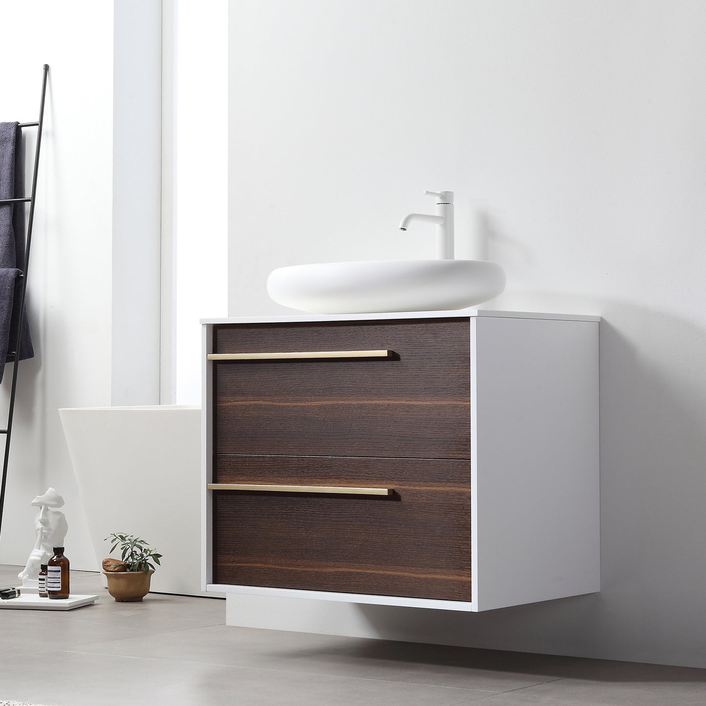 Goreme 30" Wall Mounted Bathroom Vanity with Premium Grade ATH Matte Solid Surface Top and Vessel Sink