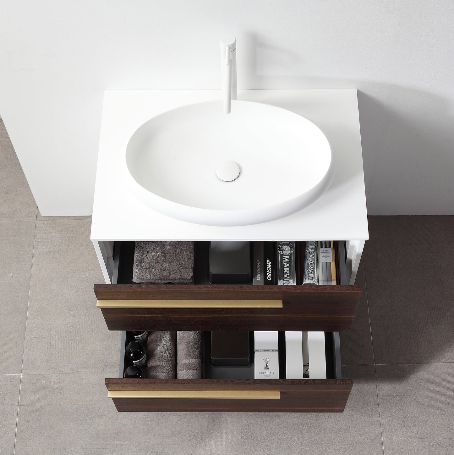 Goreme 30" Wall Mounted Bathroom Vanity with Premium Grade ATH Matte Solid Surface Top and Vessel Sink