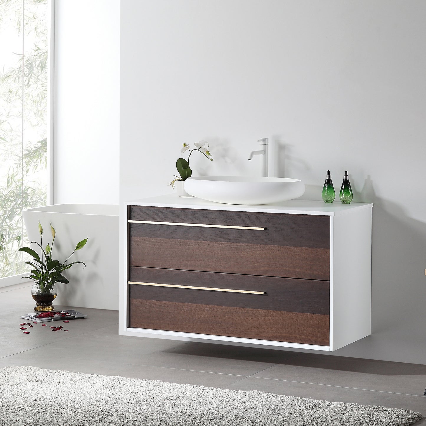 Goreme 42" Wall Mounted Bathroom Vanity with Premium Grade ATH Matte Solid Surface Top and Vessel Sink