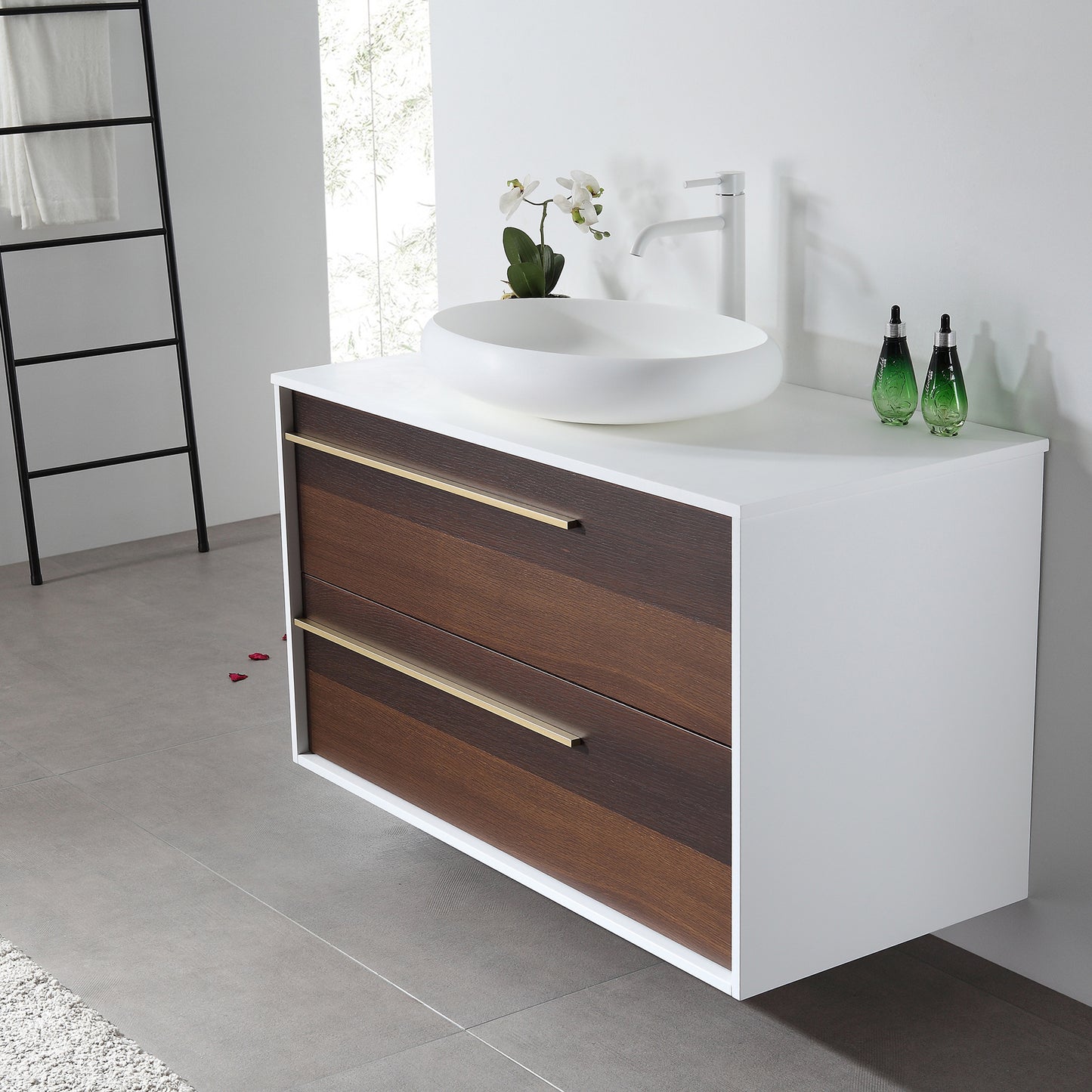 Goreme 42" Wall Mounted Bathroom Vanity with Premium Grade ATH Matte Solid Surface Top and Vessel Sink