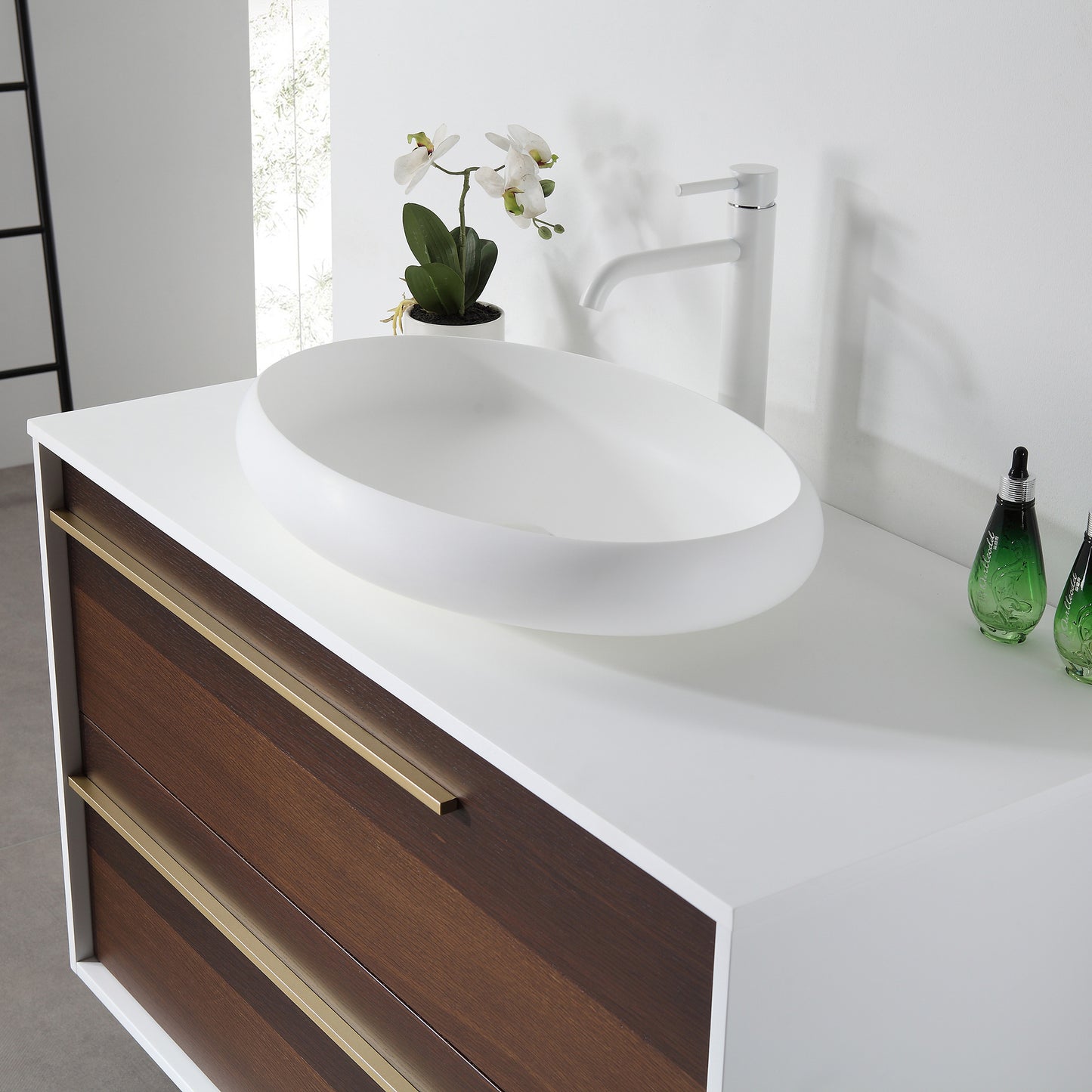 Goreme 42" Wall Mounted Bathroom Vanity with Premium Grade ATH Matte Solid Surface Top and Vessel Sink