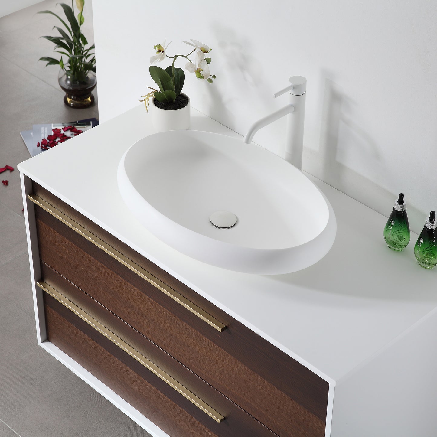 Goreme 42" Wall Mounted Bathroom Vanity with Premium Grade ATH Matte Solid Surface Top and Vessel Sink