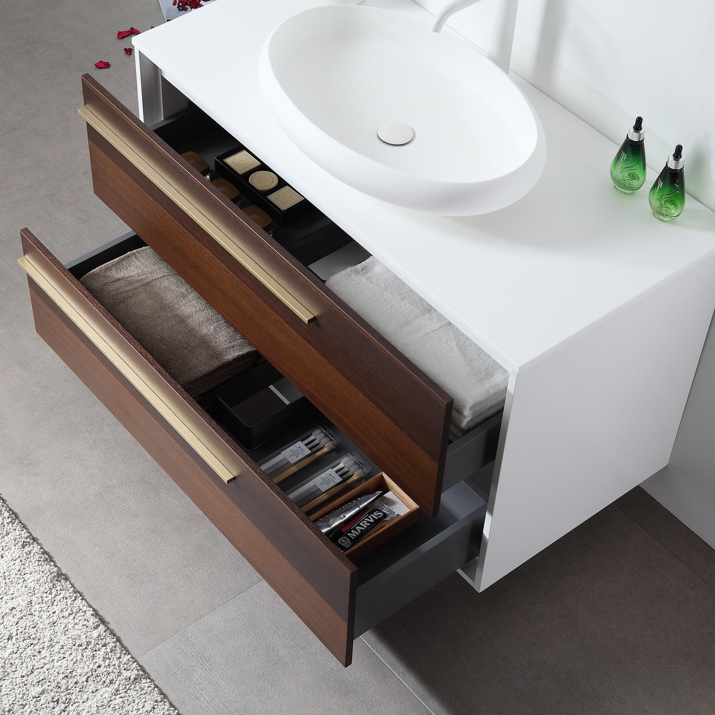 Goreme 42" Wall Mounted Bathroom Vanity with Premium Grade ATH Matte Solid Surface Top and Vessel Sink