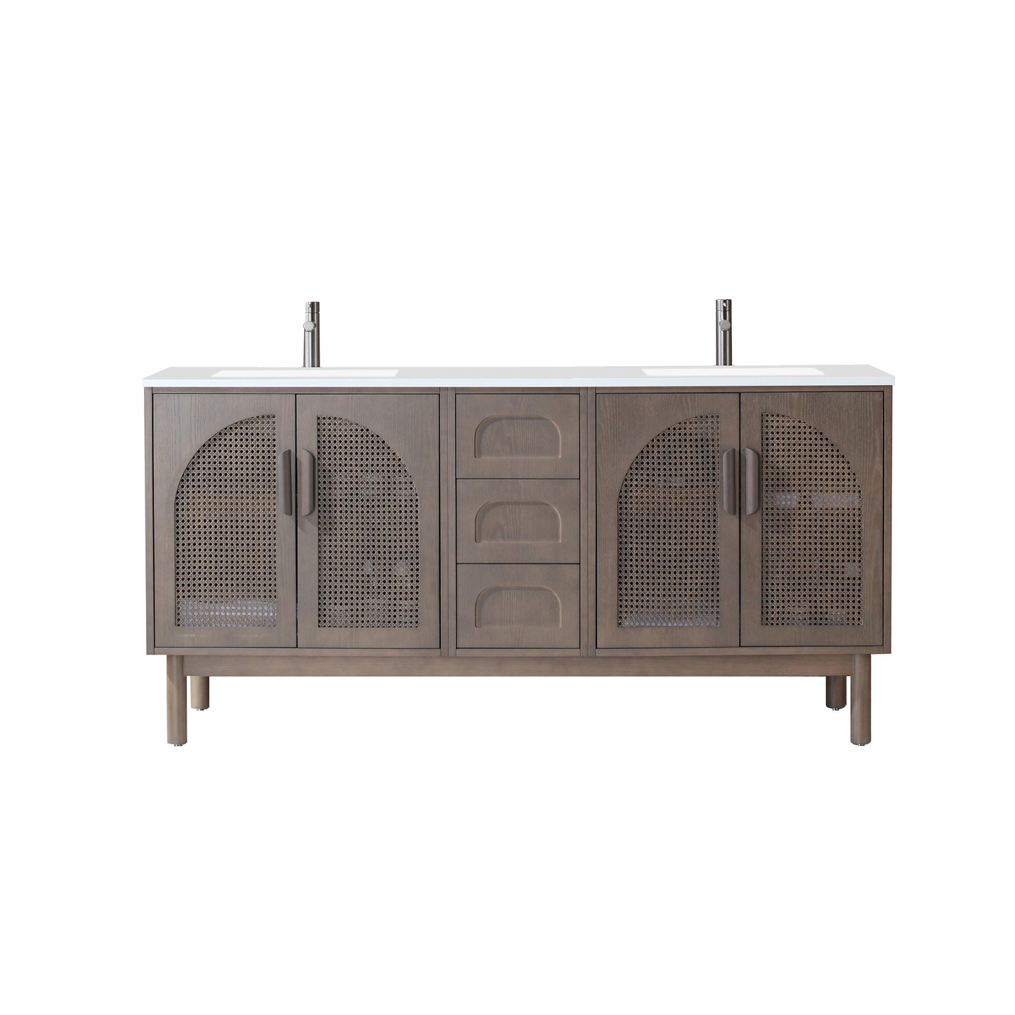 Nara 72" Freestanding Bathroom Vanity with Pure White Quartz Top and Ceramic Undermount Sinks