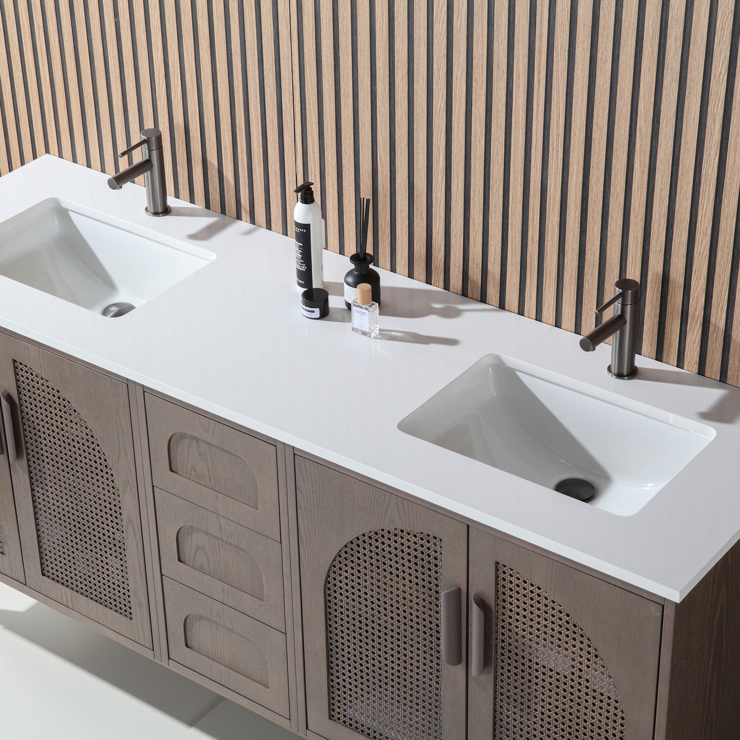 Nara 72" Freestanding Bathroom Vanity with Pure White Quartz Top and Ceramic Undermount Sinks