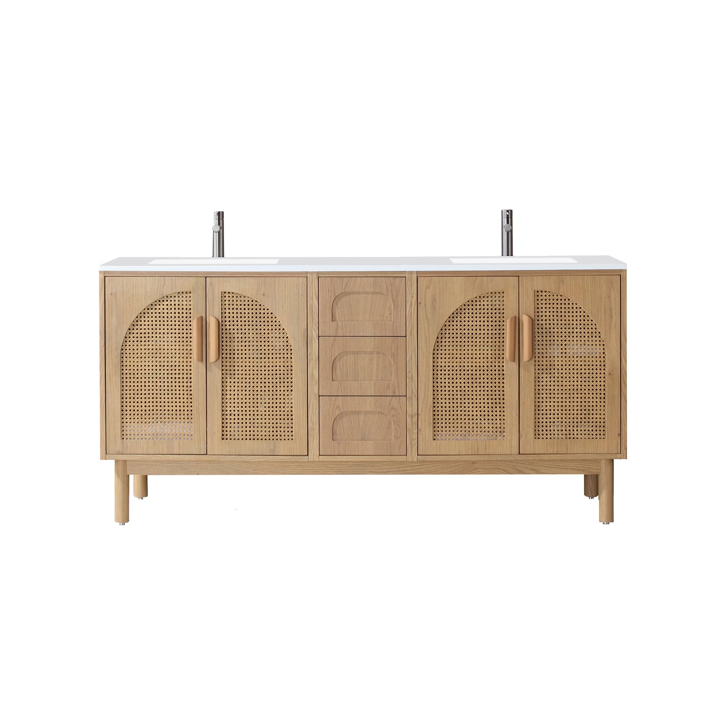 Nara 72" Freestanding Bathroom Vanity with Pure White Quartz Top and Ceramic Undermount Sinks