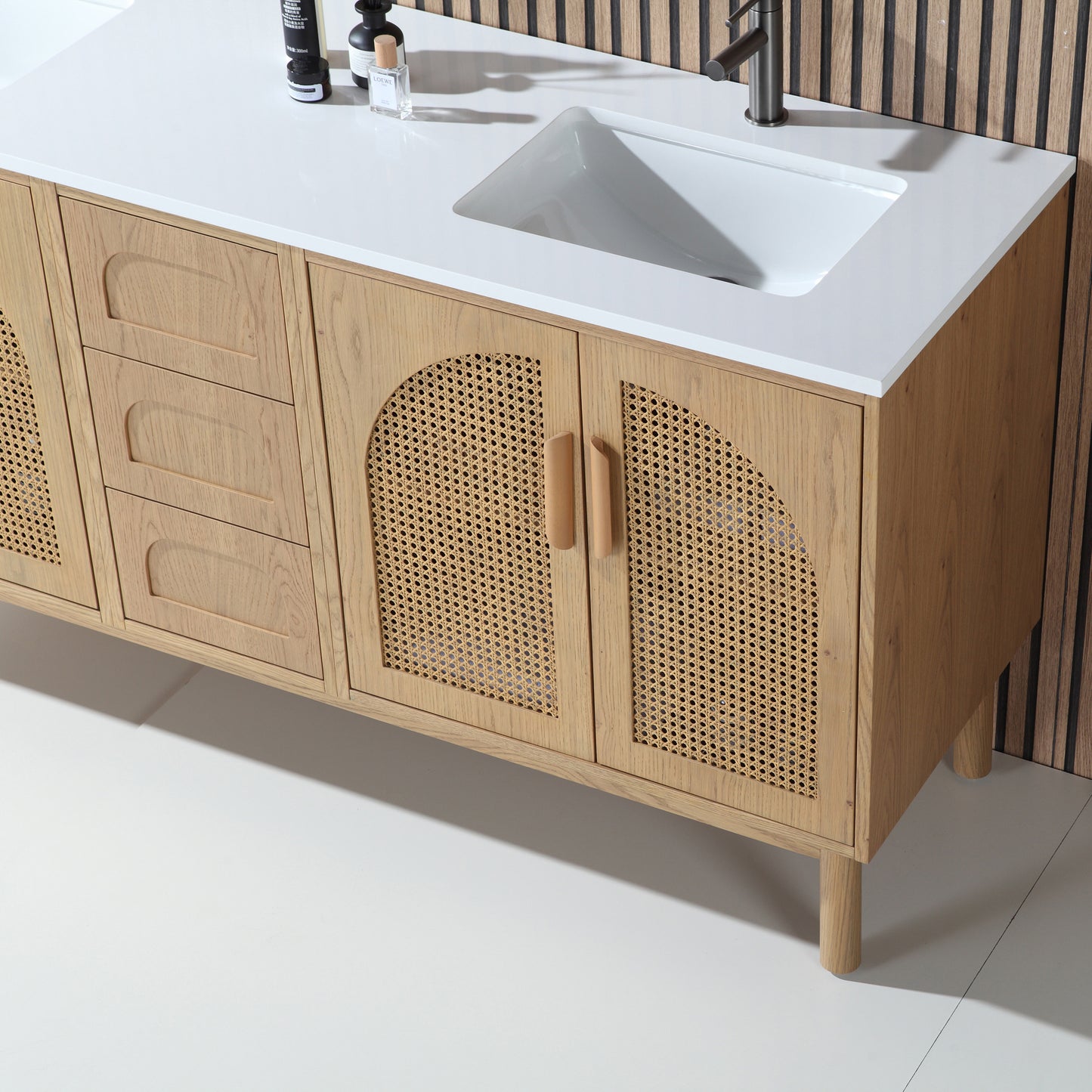 Nara 72" Freestanding Bathroom Vanity with Pure White Quartz Top and Ceramic Undermount Sinks